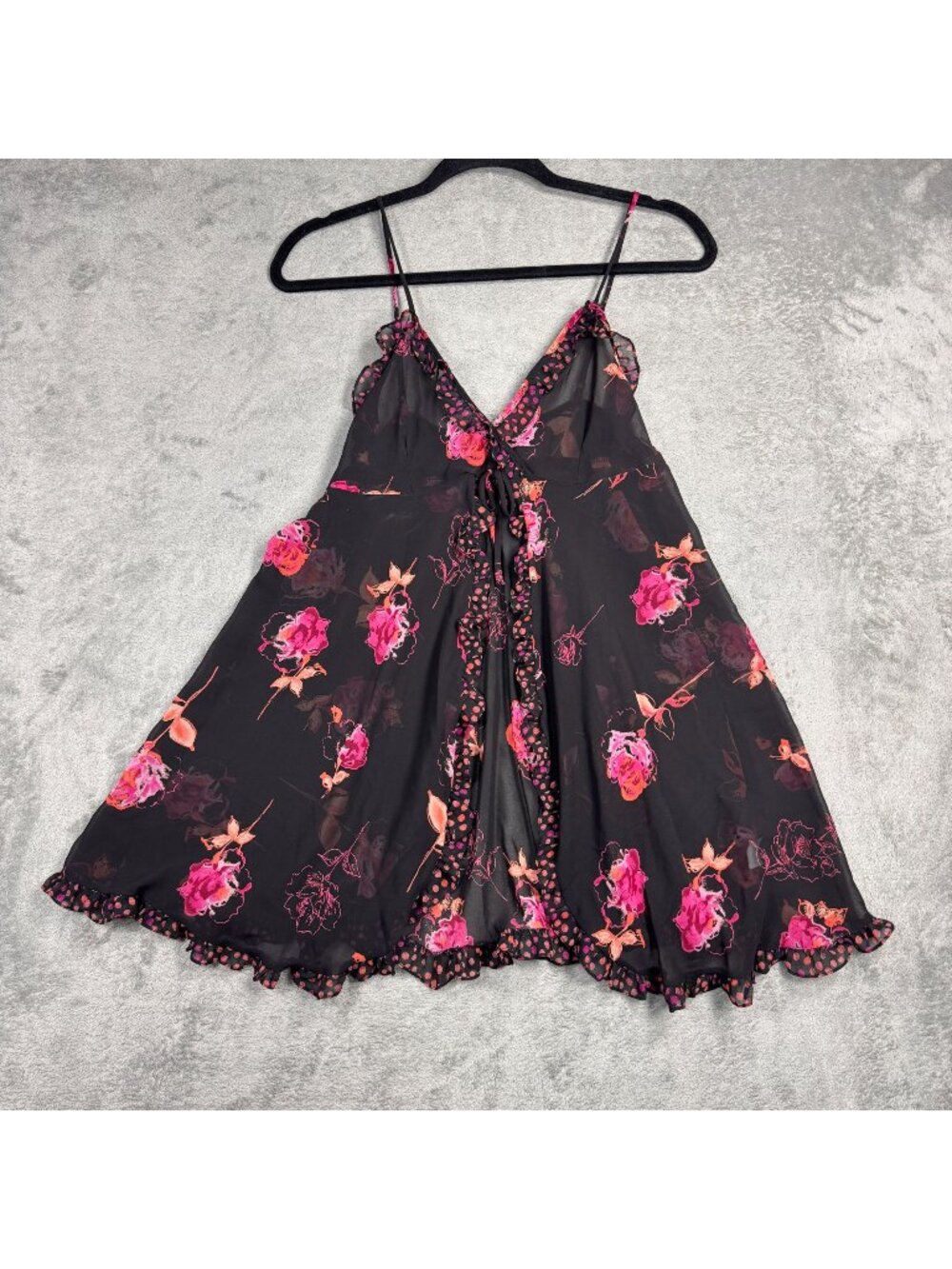 Y2K 2000s Sheer Babydoll Floral Top Size S Ruffle Trim Coquette Sexy Lingerie